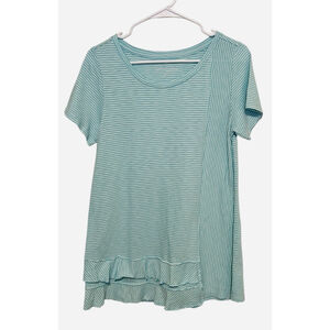 Soft Surroundings Pima Cotton Tunic Top Women’s Small Mint Green Ruffle Striped